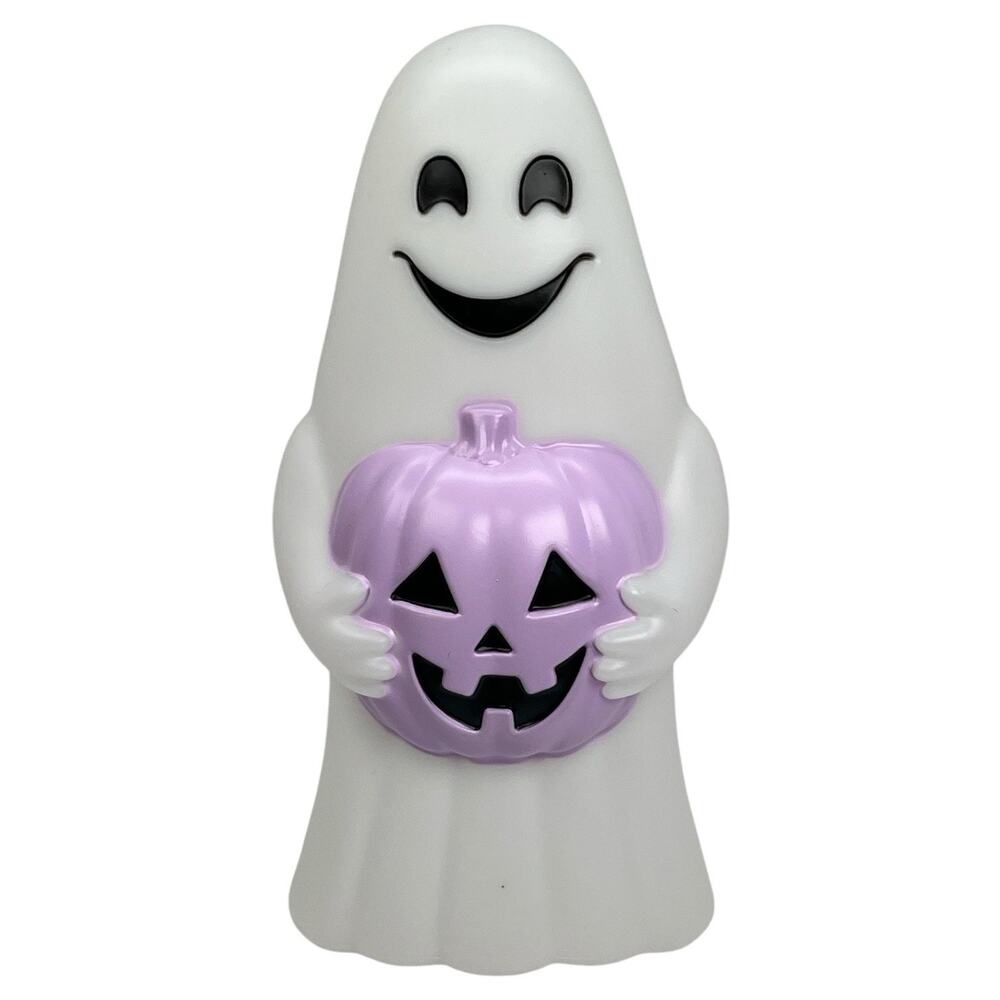 Halloween Ghost Blow Mold 10in. Light‑Up Purple Pumpkin Tabletop Decor
